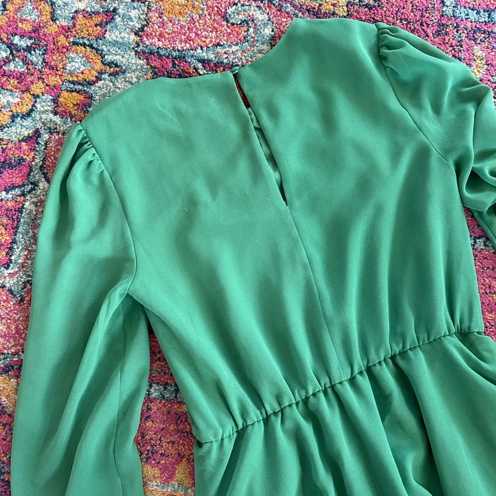 Alexia Admor | Women’s Green Long Sleeve Crewneck Chiffon Balia Mini Dress Sz 2
